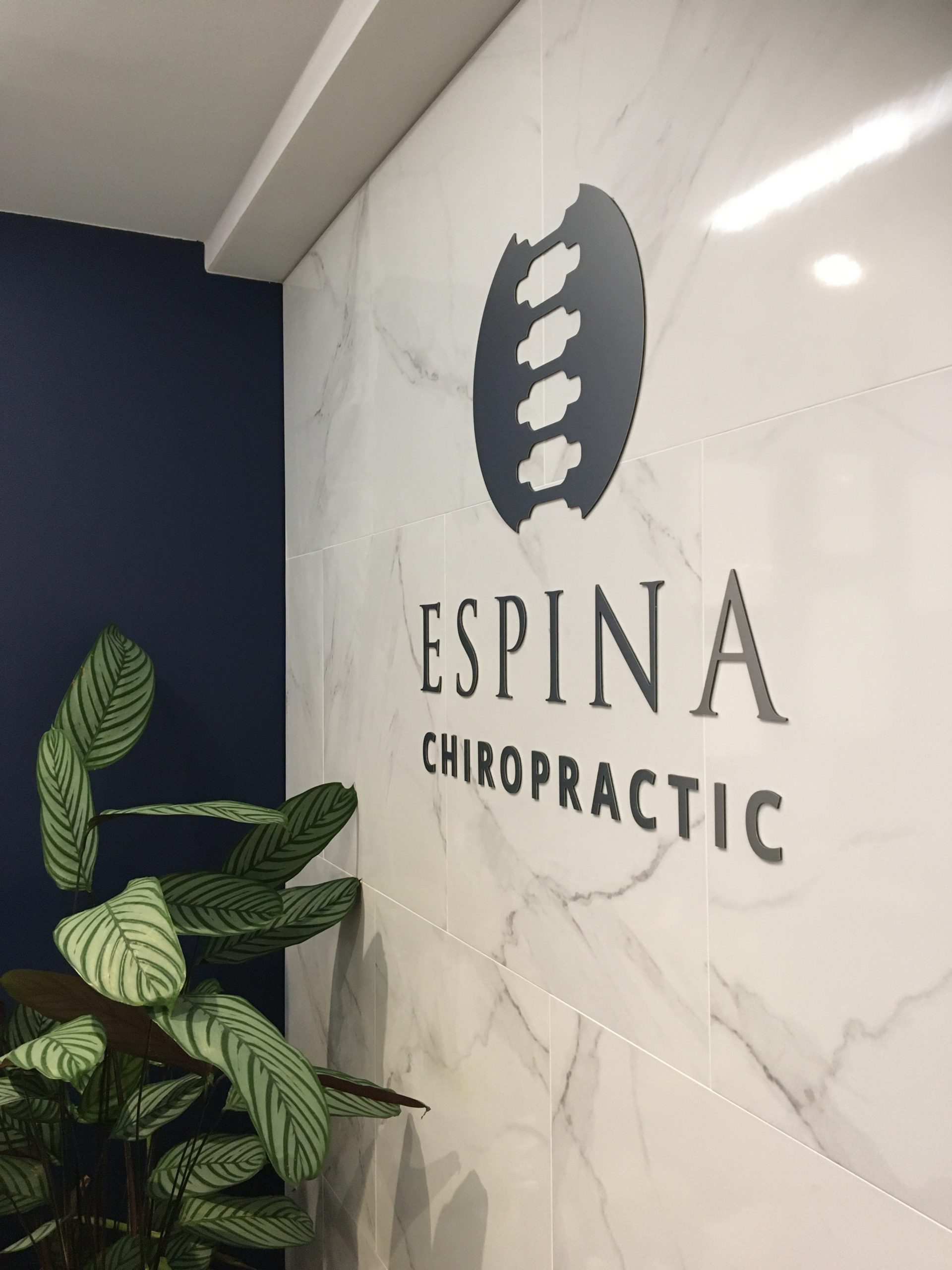 Espina Chiropractic Wantage logo wall reception